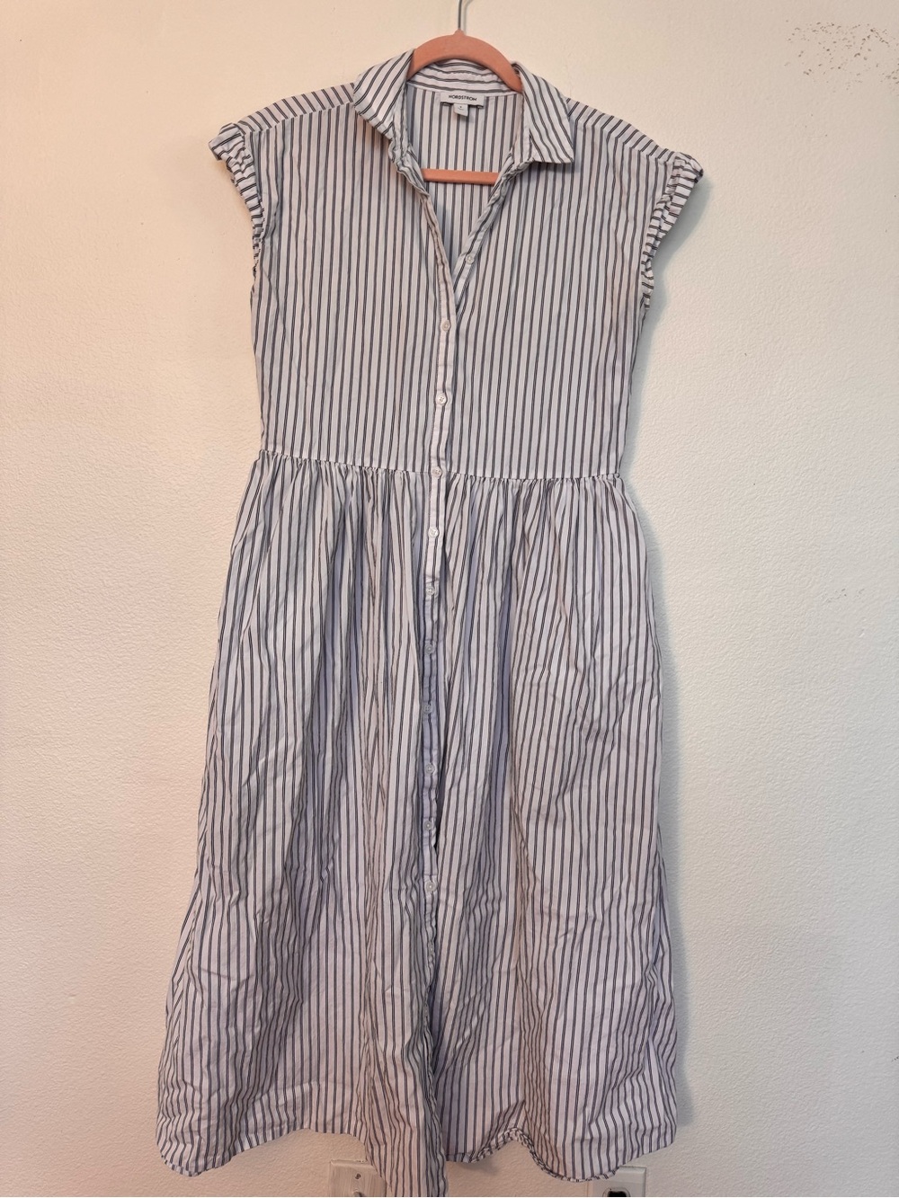 Nordstrom Navy and White Striped Button-Front Casual Dress